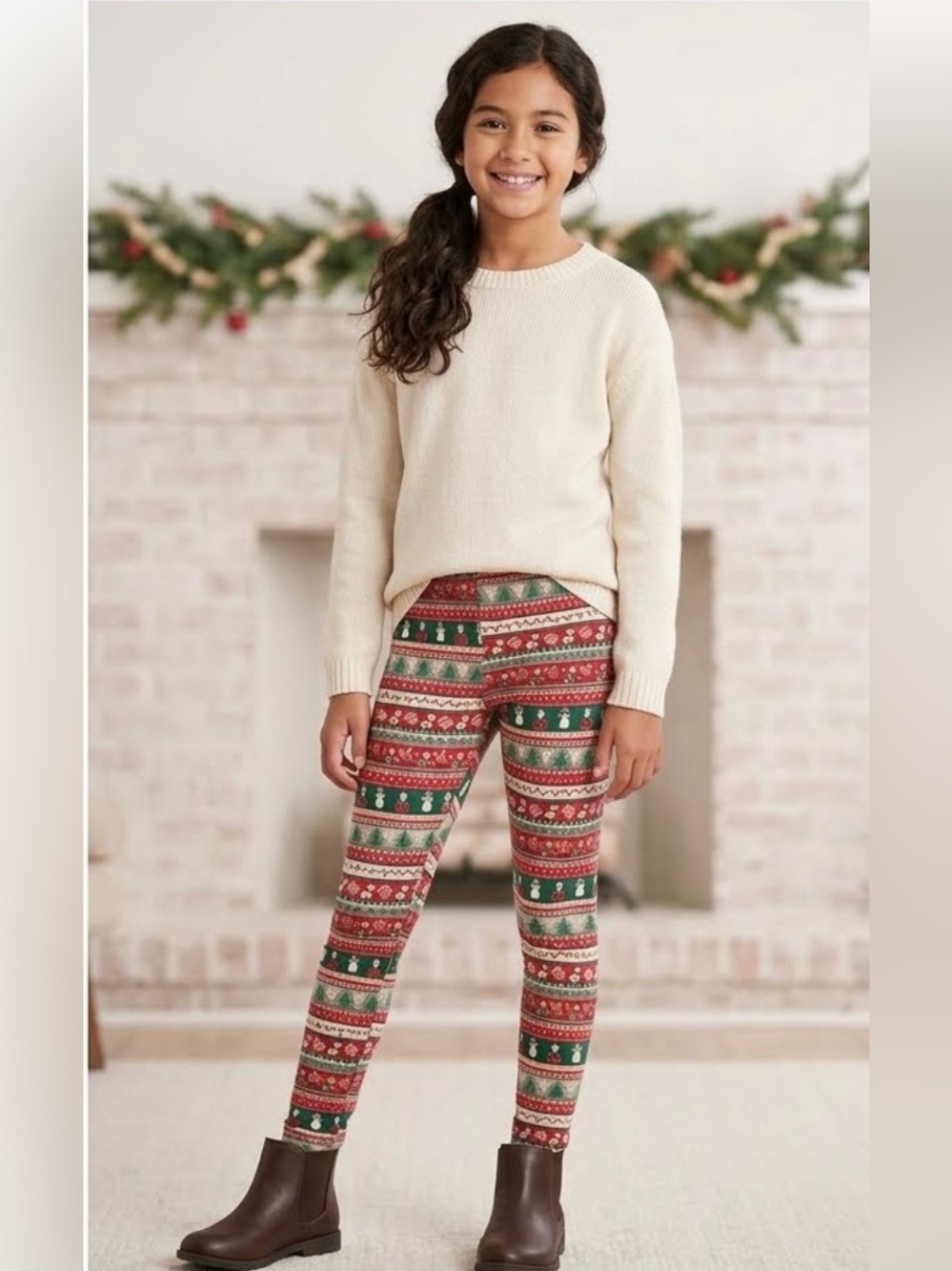Festive Kids Leggings - Red and Green size 10-12